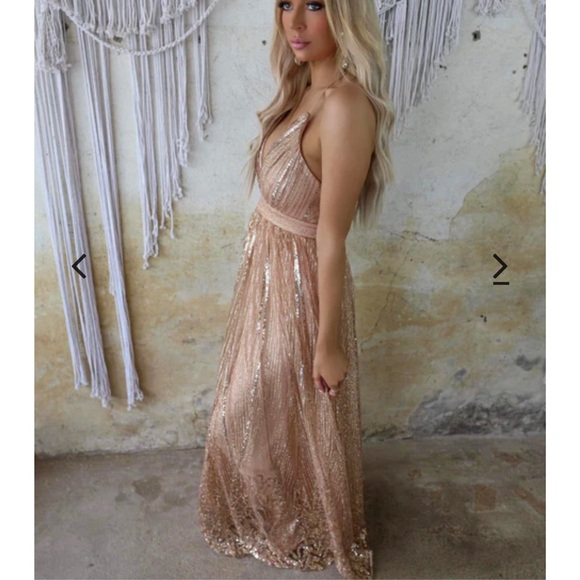 Rose Gold Sequin Maxi Gown, NWT - Picture 2 of 8